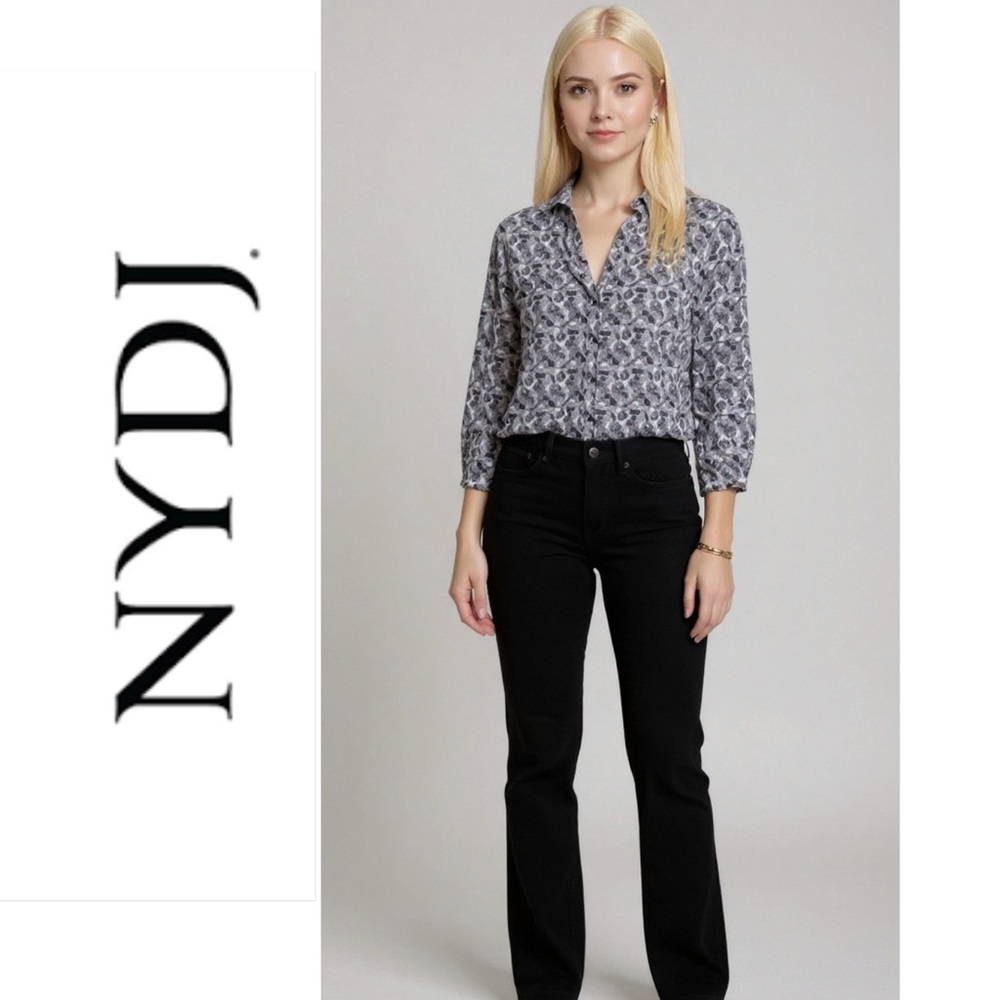 NYDJ Barbara Bootcut Black Denim Stretch Lift X Tuck Technology Jeans 14 Short